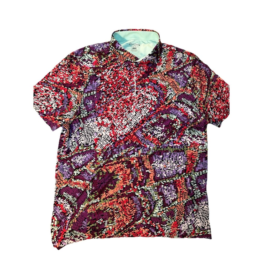Men's Good Good Golf Polo, Purple/Orange/Green design, size L